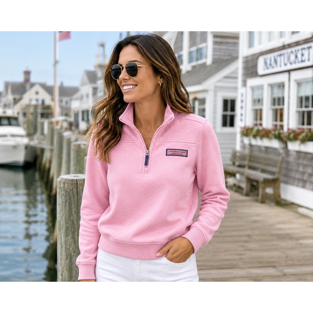 Vineyard Vines Womens Pink Shep Shirt 1/4 Zip Pullover Sweatshirt M 2K003390